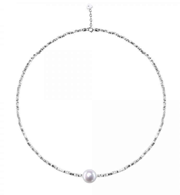 11.0-12.0mm White Freshwater Pearl & Silver Necklace - AAA Quality