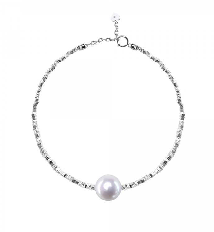 10.0-11.0mm White Freshwater Pearl & Silver Bracelet - AAA Quality