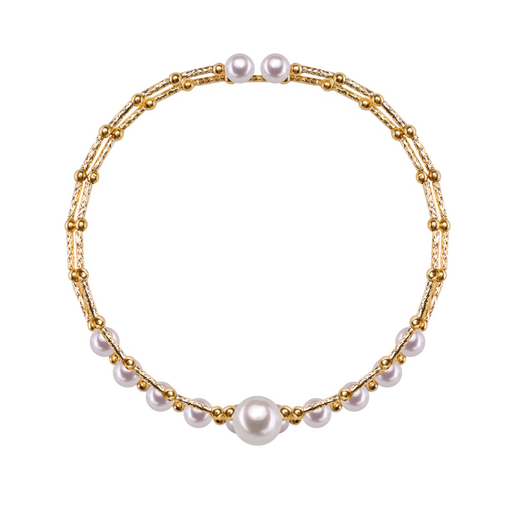 6.0-10.0mm White Freshwater Pearl Flowing Lines Bracelet in 18K Gold - AAAA Quality