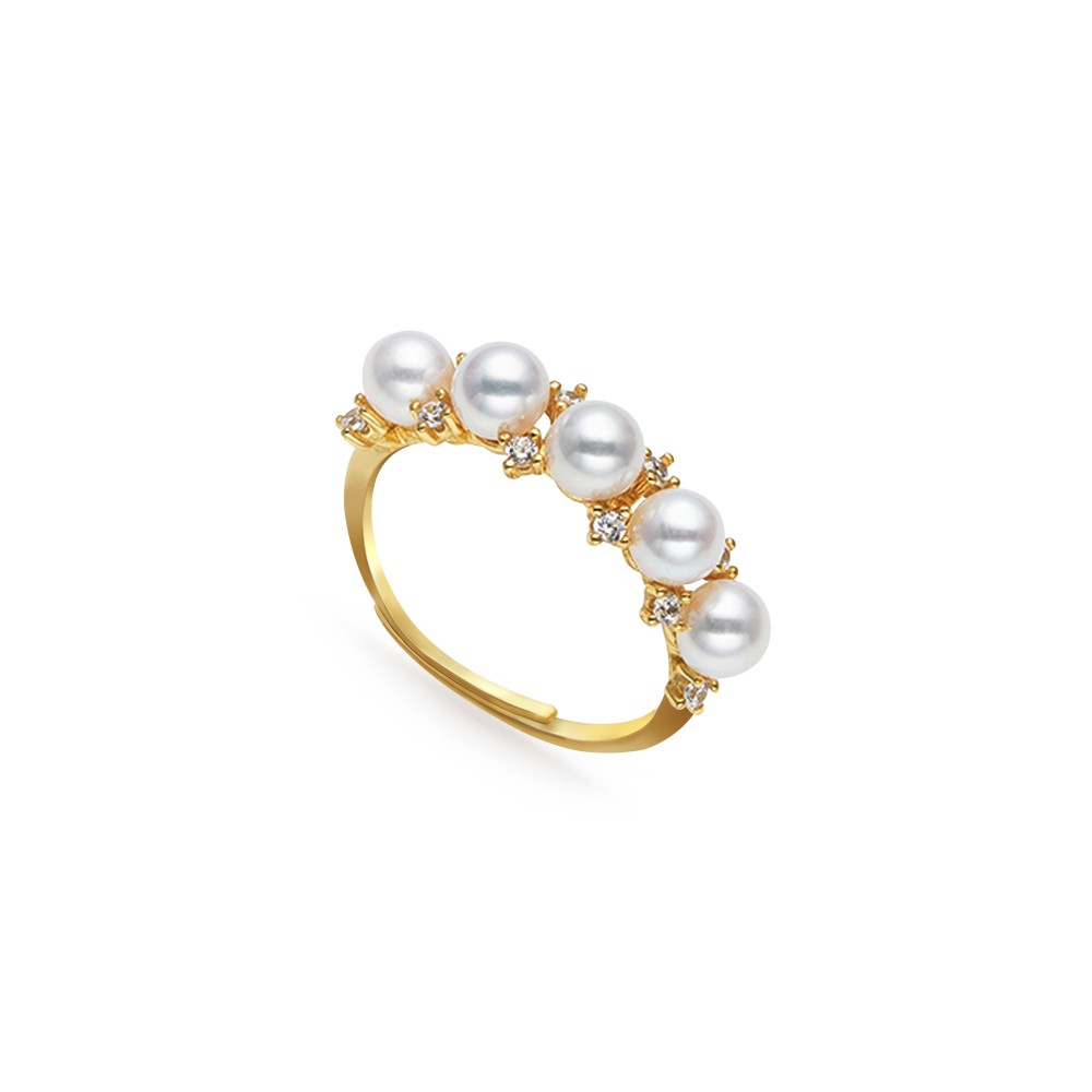 4.0-4.5mm White Freshwater Pearl Flower Ring - AAA Quality
