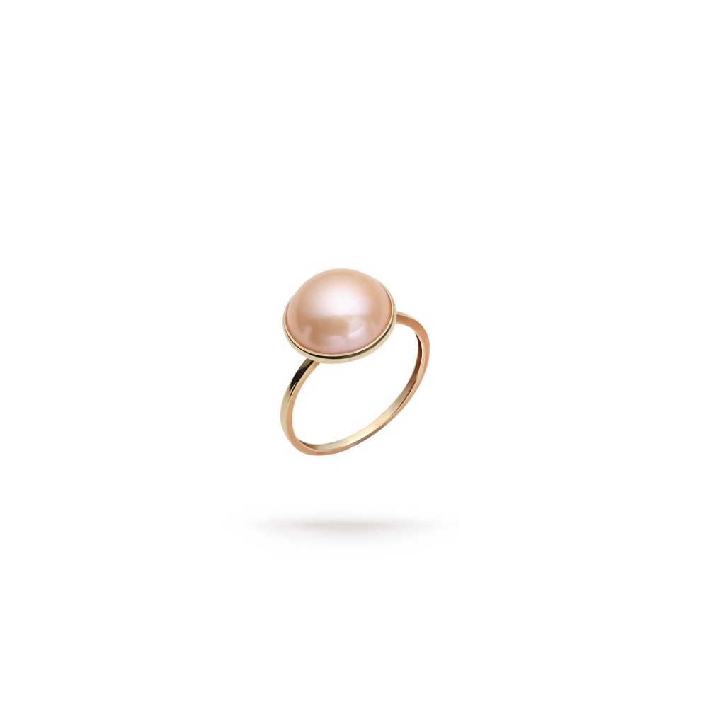 Orange-Pink Mabe Pearl Ring- AAA Quality