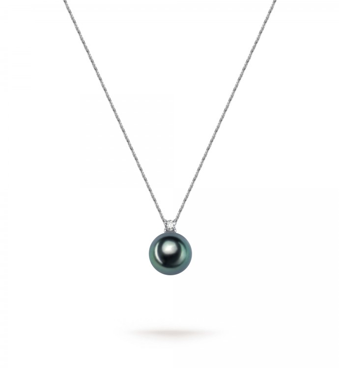 10.0-11.0mm Peacock Green Tahitian Pearl Diana Pendant in 18K Gold - AAAA Quality