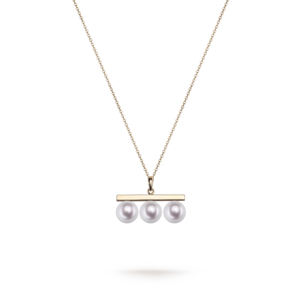 6.0-6.5mm White Akoya Pearl Trio Pendant in 18K Gold - AAAA Quality