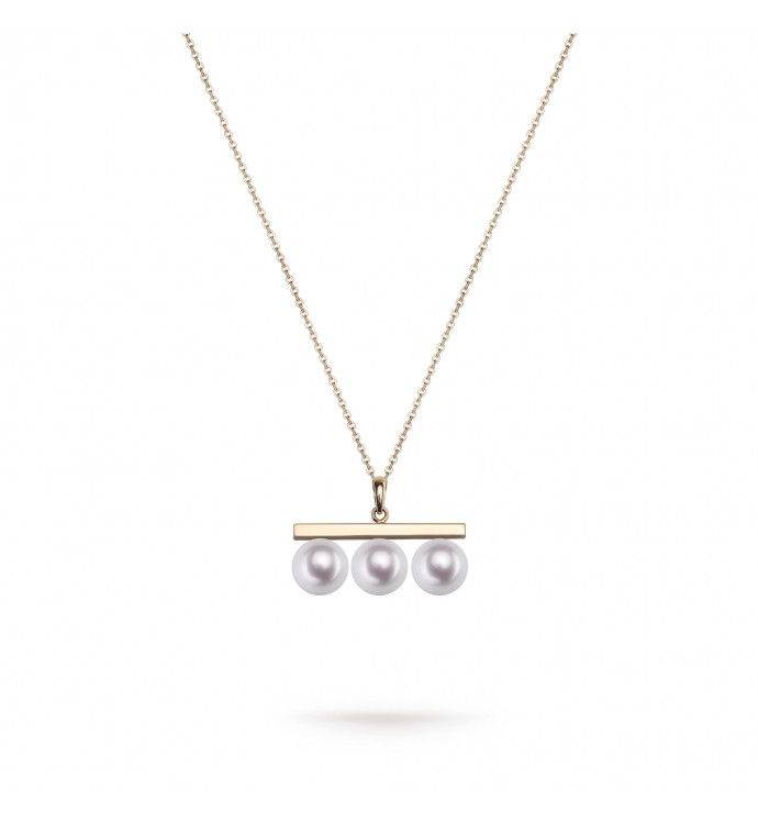 6.0-6.5mm White Akoya Pearl Trio Pendant in 18K Gold - AAAA Quality