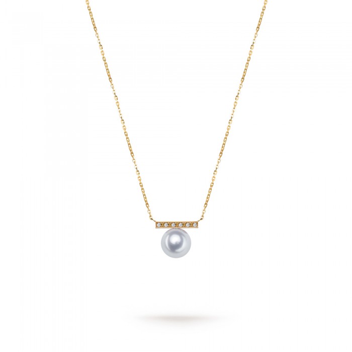 7.0-7.5mm White Akoya Pearl & Diamond Solo Pendant in 18K Gold - AAAA Quality