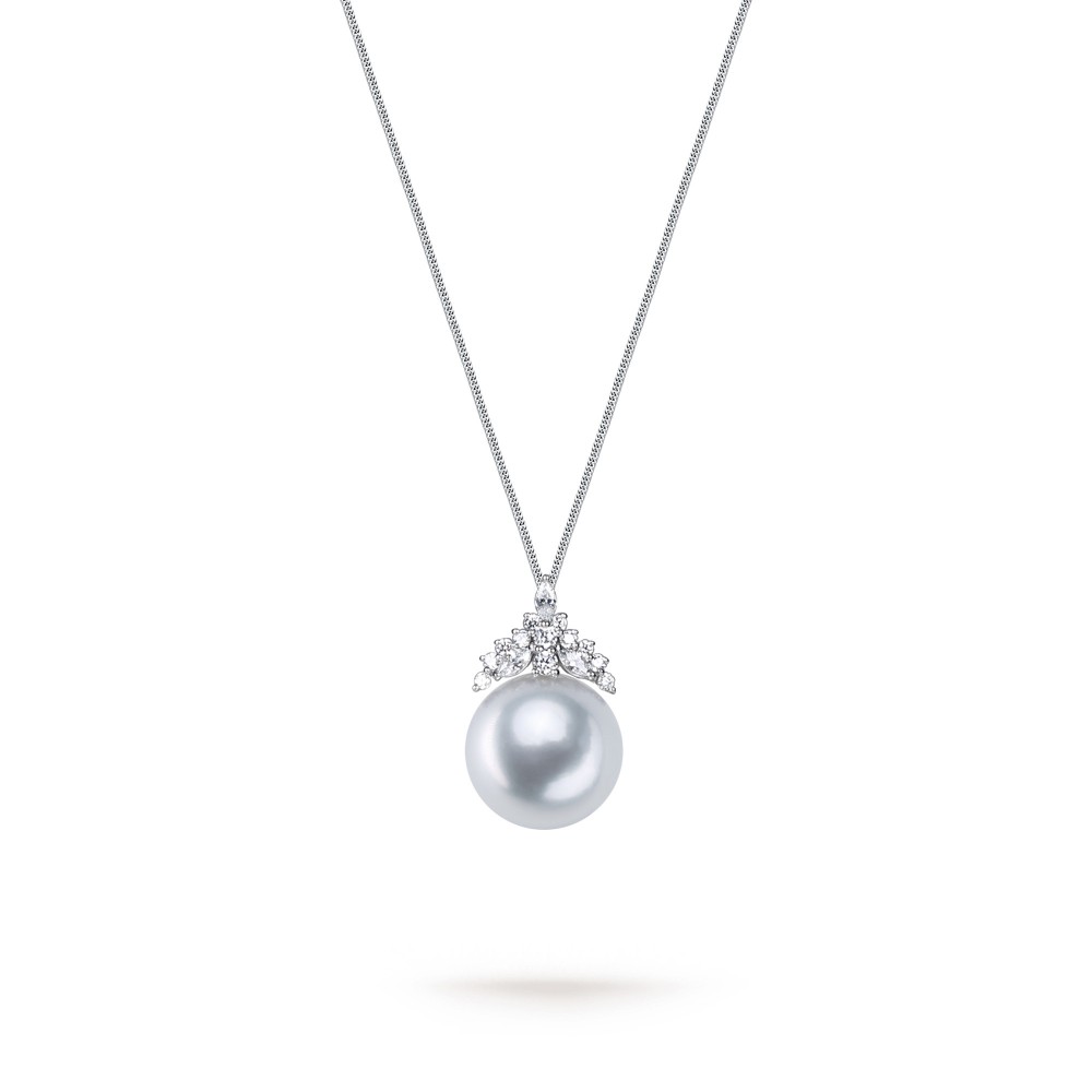 12.0-13.0mm White South Sea Pearl Queenie Pendant in 18K Gold - AAA Quality