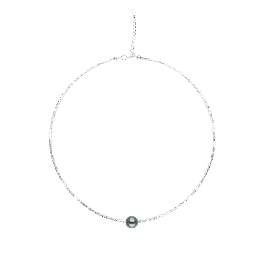 9.0-10.0mm Tahitian Pearl & Silver Necklace - AAAA Quality