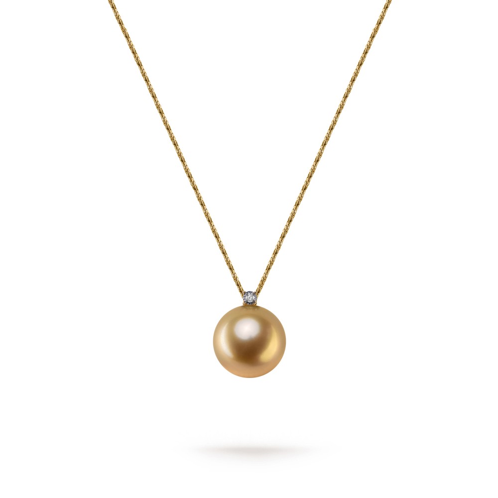 12.0-13.0mm Golden South Sea Pearl Daisy Diana Chopin Chain Pendant in 18K Gold - AAAA Quality