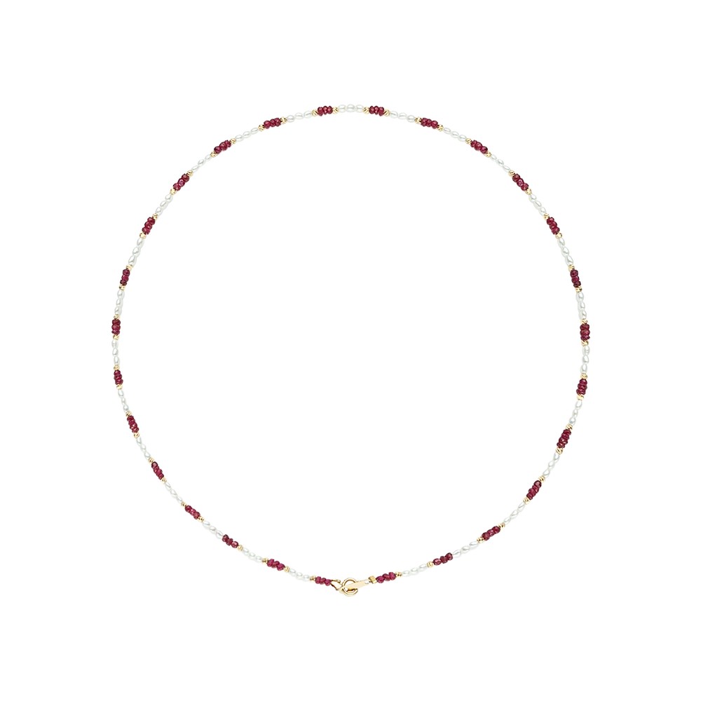 2.0-2.5mm Keshi Akoya Pearl & Ruby Necklace - AAAA Quality