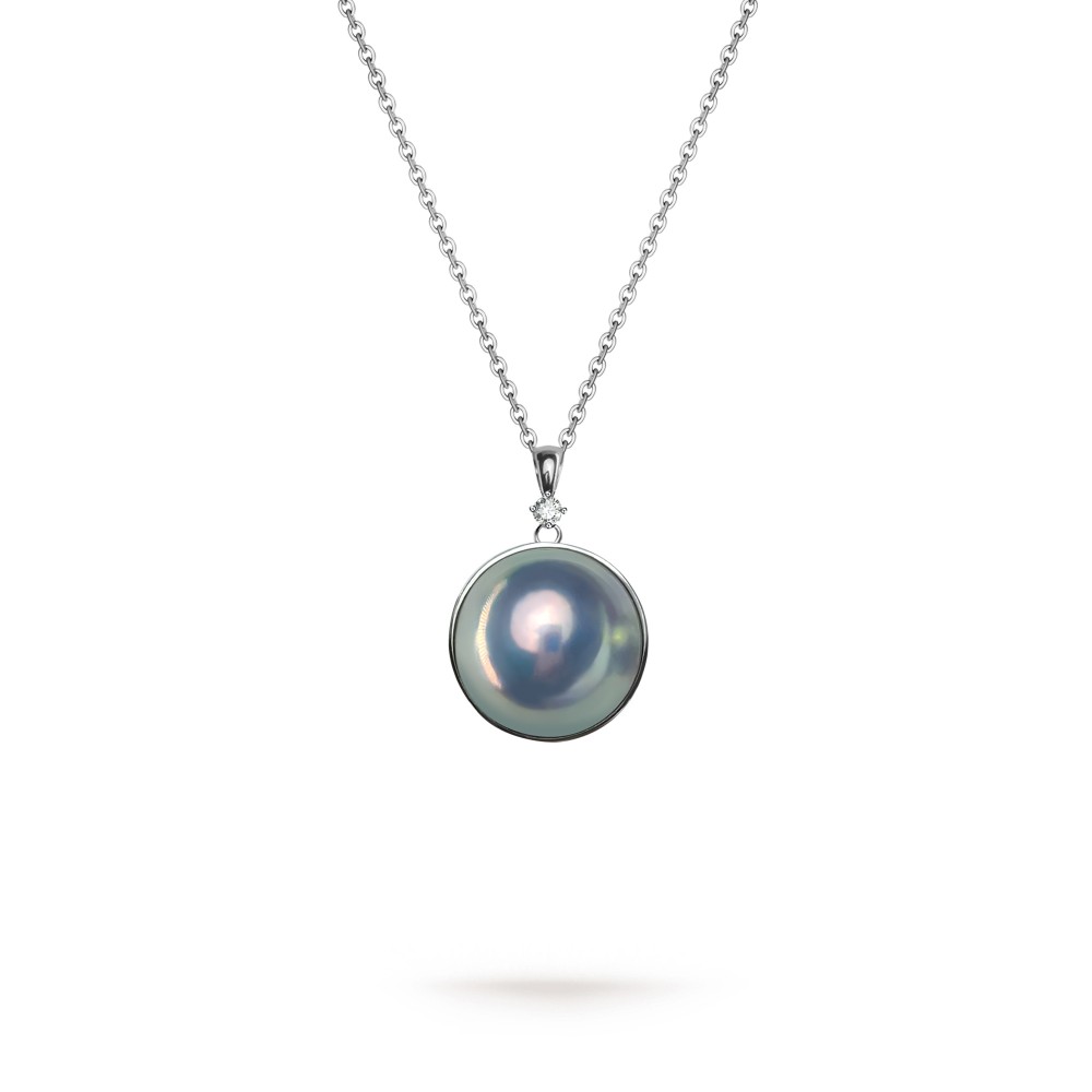 14.5-15.0mm Starry Blue Mabe Pearl Removable Pendant in 18K Gold - AAAAA Quality