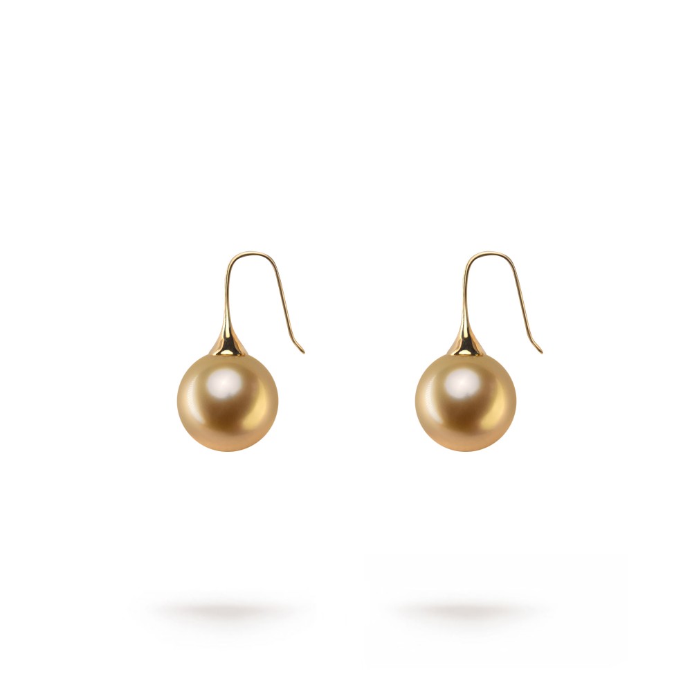 13.0-14.0mm Golden South Sea Pearl Imperial Earrings in 18K Gold - AAAA Quality
