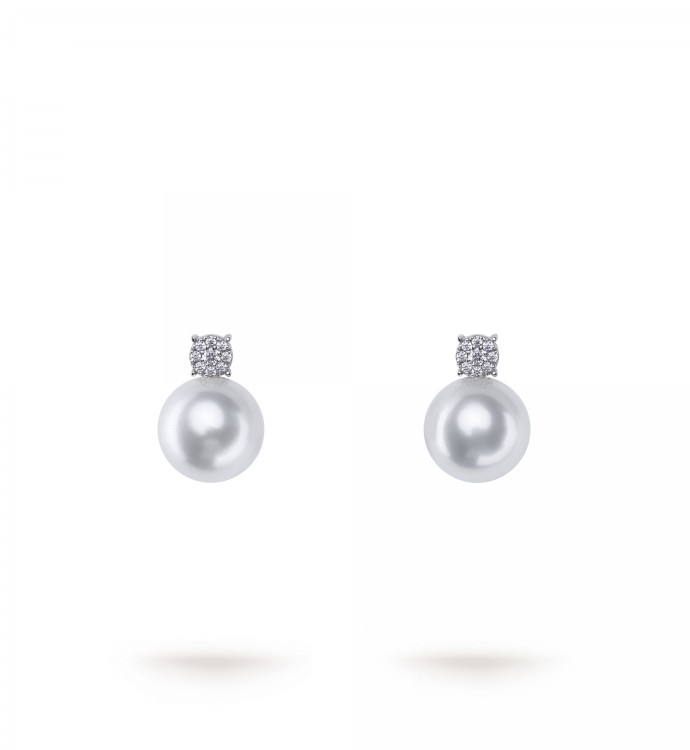 11.0-12.0mm White South Sea Pearl Dion Earrings in 18K Gold - AAAA Quality