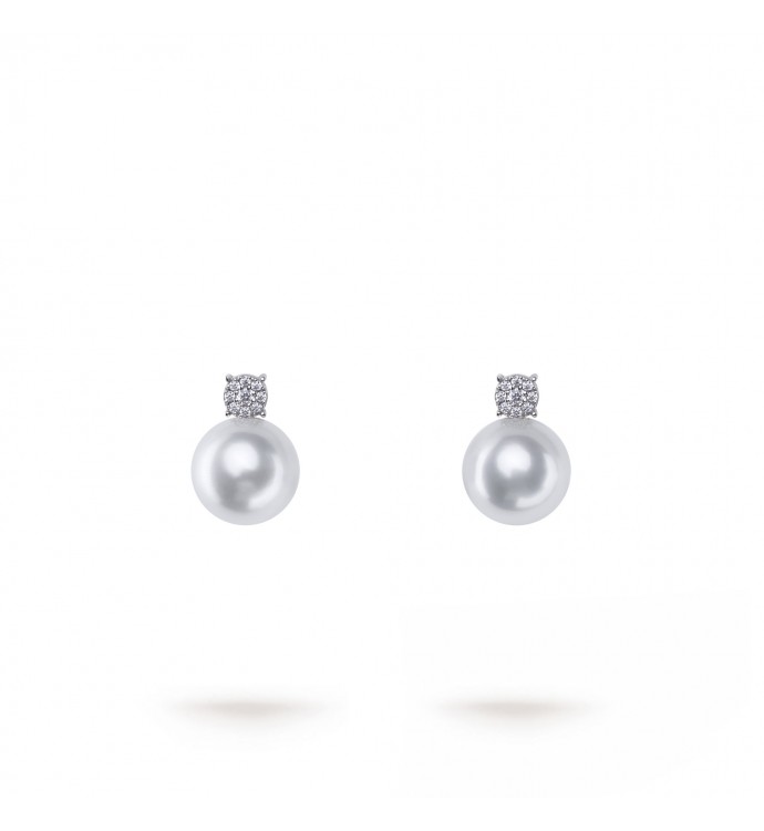 11.0-12.0mm White South Sea Pearl Dion Earrings in 18K Gold - AAAA Quality