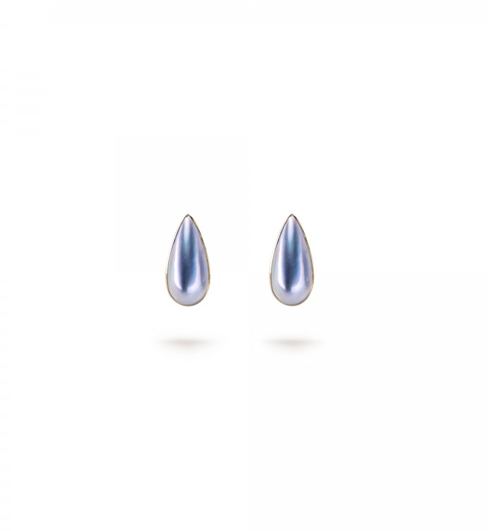 13.0-14.0mm Blue Mabe Earrings in 18K Gold - AAAA Quality