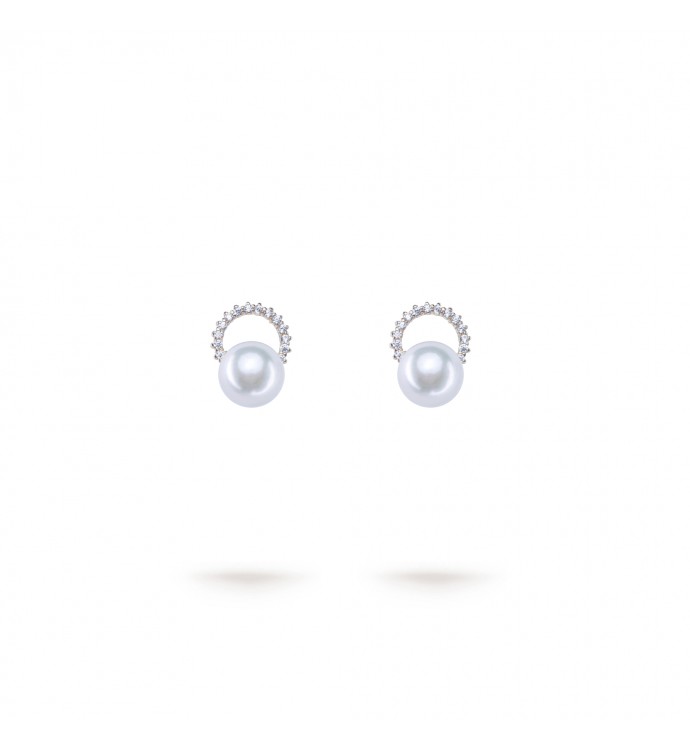 7.0-7.5mm Akoya Pearl Snowflake Earrings in Sterling Silver - AAAA Quality