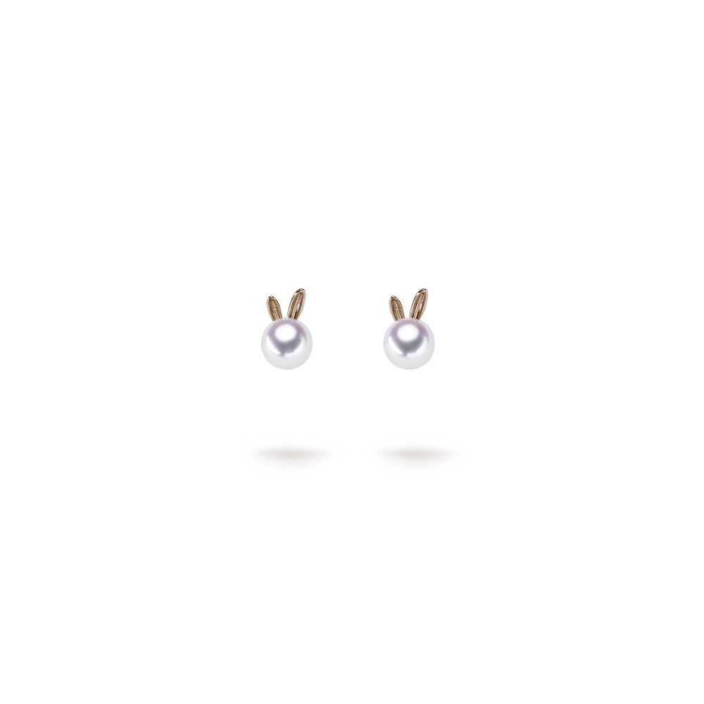 5.5-6.0mm Akoya Pearl Rabbit Ear Stud Earrings in Sterling Silver - AAAA Quality