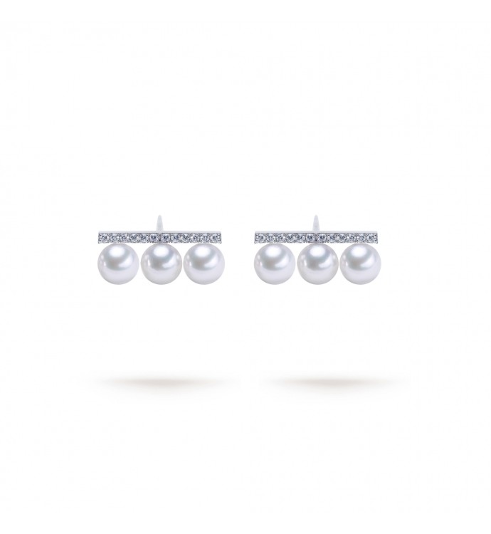 6.0-6.5mm Akoya Pearl & Diamond Harmony Earrings in 18K Gold - AAAAA Quality