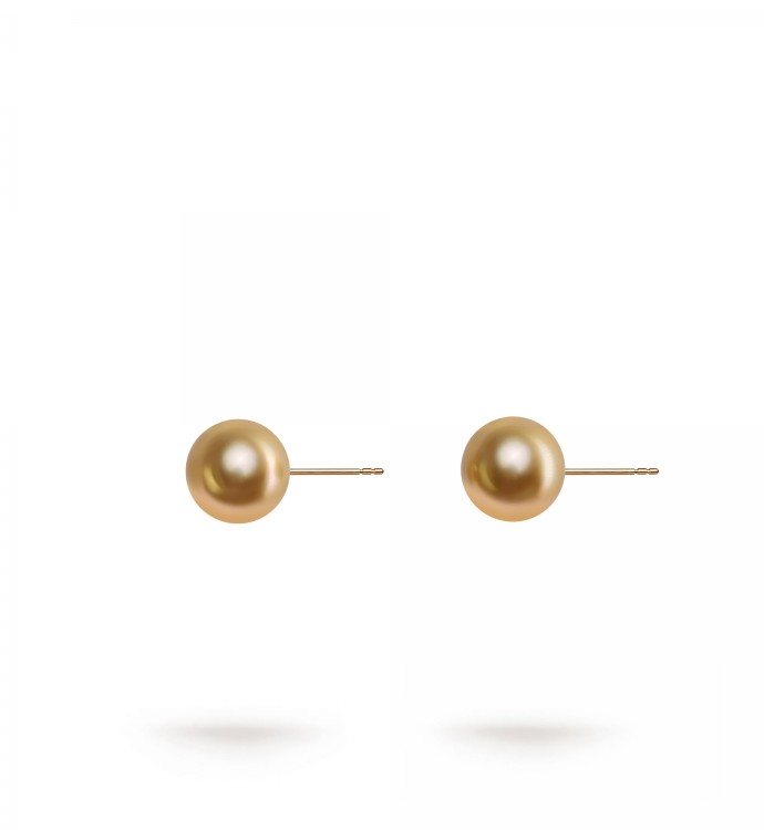 10.0-11.0mm Golden South Sea Pearl Stud Earrings in 18K Gold - AAAA Quality