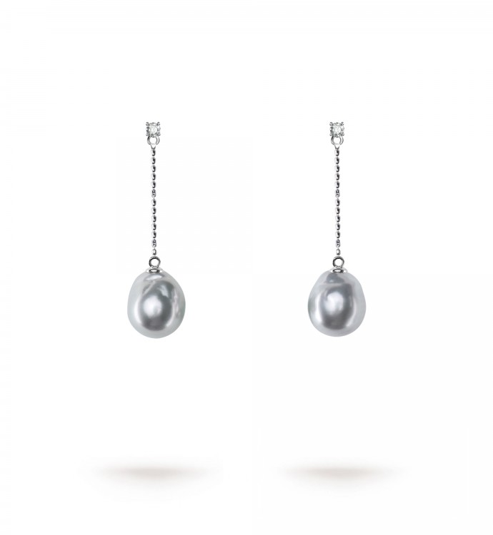 10.0-11.0mm Baroque Blue South Sea Pearl Rain Drop Earrings in 18K Gold - AAA Quality