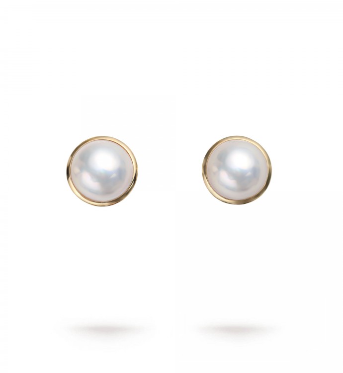 14.0-15.0mm White Mabe Pearl Earrings - AAAA Quality