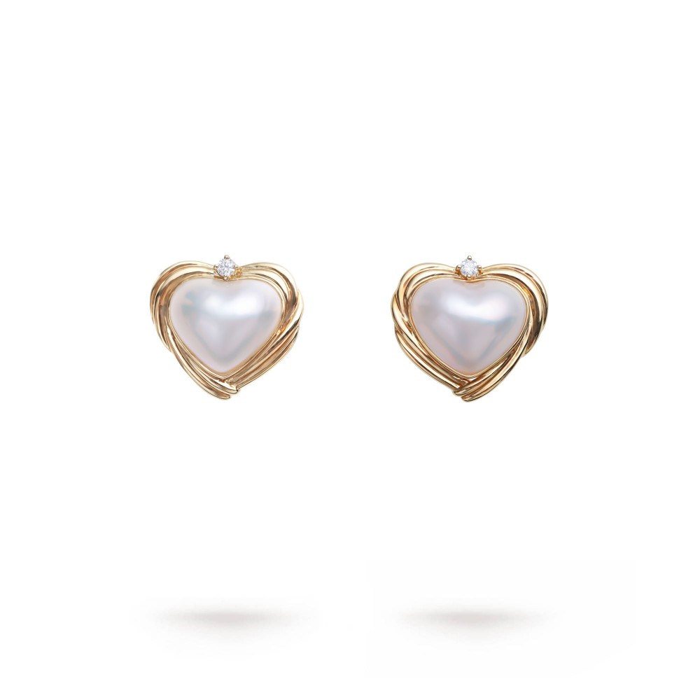 16.0-17.0mm White Mabe Pearl Heart Earrings - AAAAA Quality