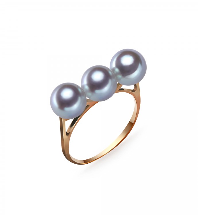 7.0-7.5mm Blue-grey Akoya Pearl Balance Ring in 18K Gold - AAAA Quality