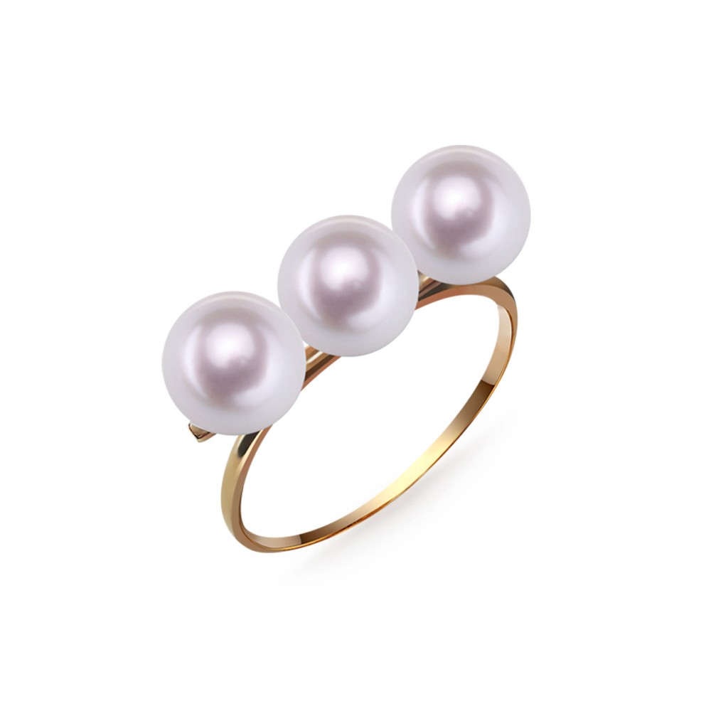 6.5-7.0mm White Akoya Pearl Balance Ring in 18K Gold - AAAA Quality