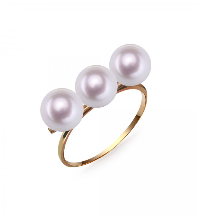 6.5-7.0mm White Akoya Pearl Balance Ring in 18K Gold - AAAA Quality