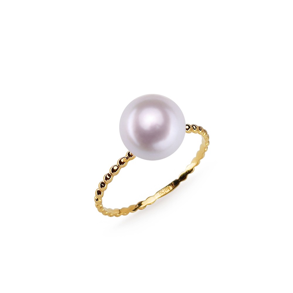 8.5-9.0mm White Akoya Pearl Vintage Ring in 18K Gold - AAAAA Quality
