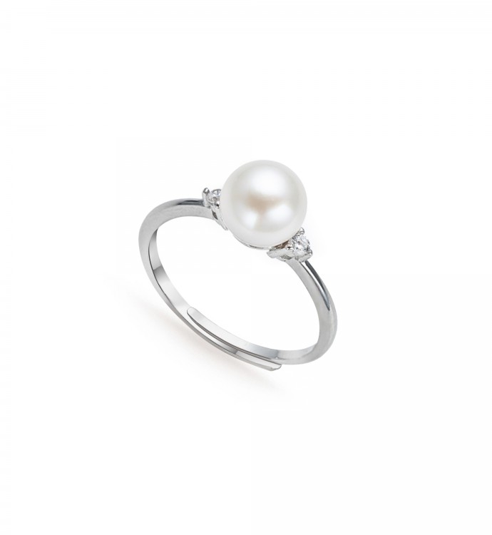 7.0-8.0mm White Akoya Pearl Bezel Ring - AAA Quality