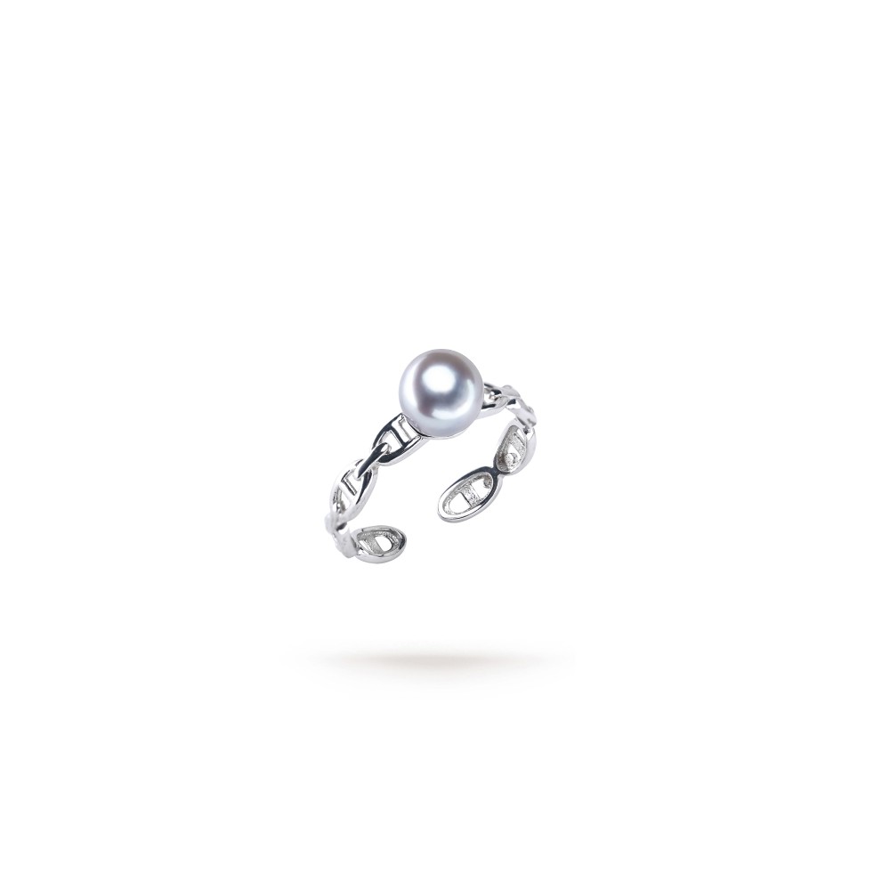 7.0-7.5mm Blue-Grey Akoya Pearl Chain Ring - AAAA Quality 7.0-7.5mm Blue-Grey Akoya Pearl Chain Ring - AAAA Quality