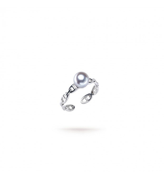 7.0-7.5mm Blue-Grey Akoya Pearl Chain Ring - AAAA Quality