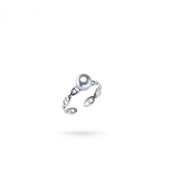 7.0-8.0mm Blue-Grey Akoya Pearl Chain Ring - AAAA Quality