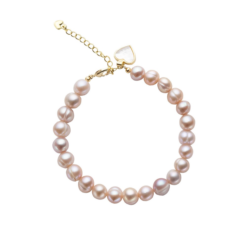 Mother Of Pearl & Heart Pendant T-bar Purple Pearl Bracelet