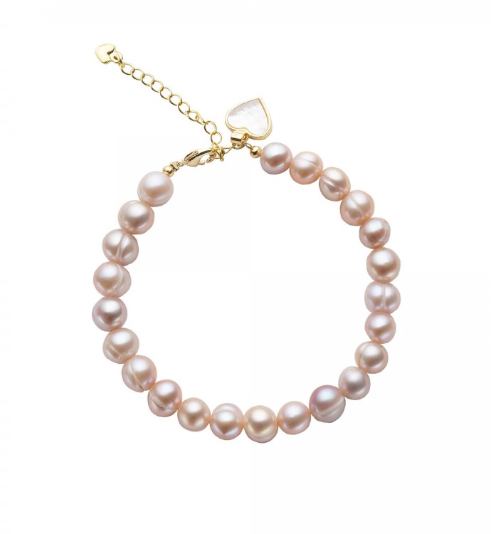 Mother Of Pearl & Heart Pendant T-bar Purple Pearl Bracelet