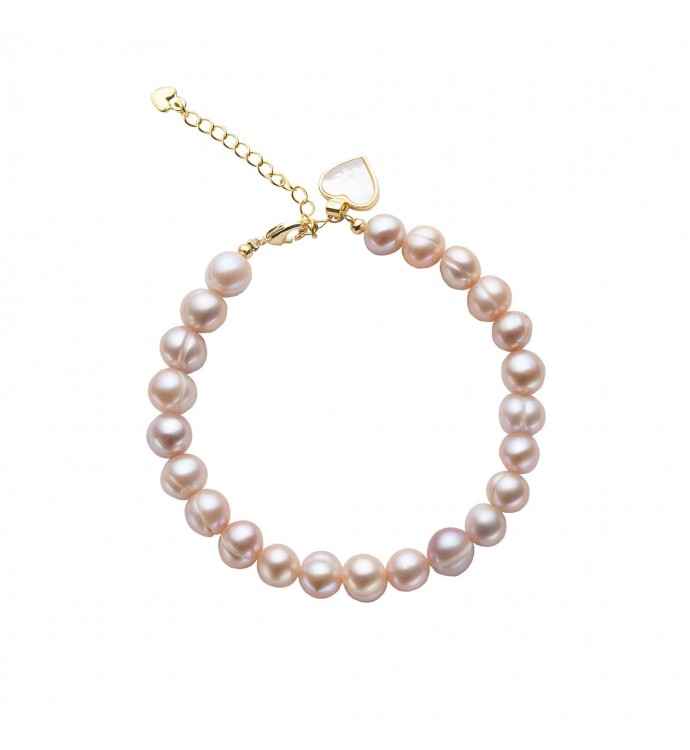 Mother Of Pearl & Heart Pendant T-bar Purple Pearl Bracelet