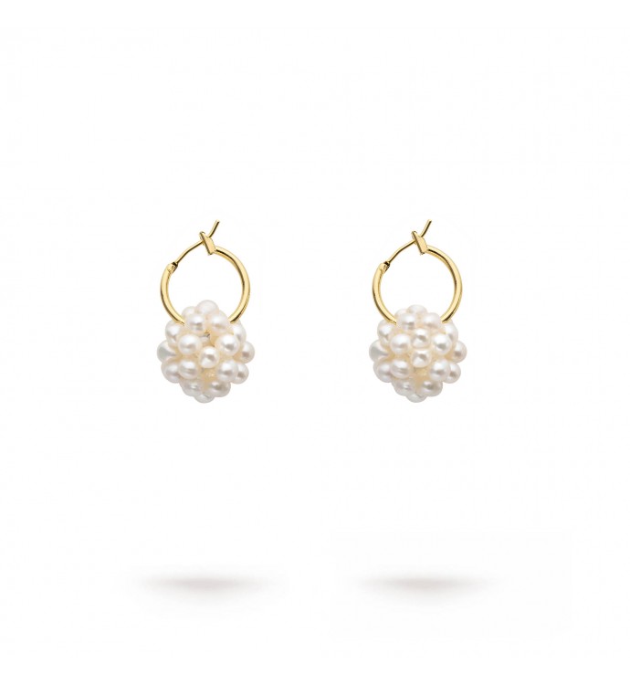 White Freshwater Pearl Cluster Hoop Earrings