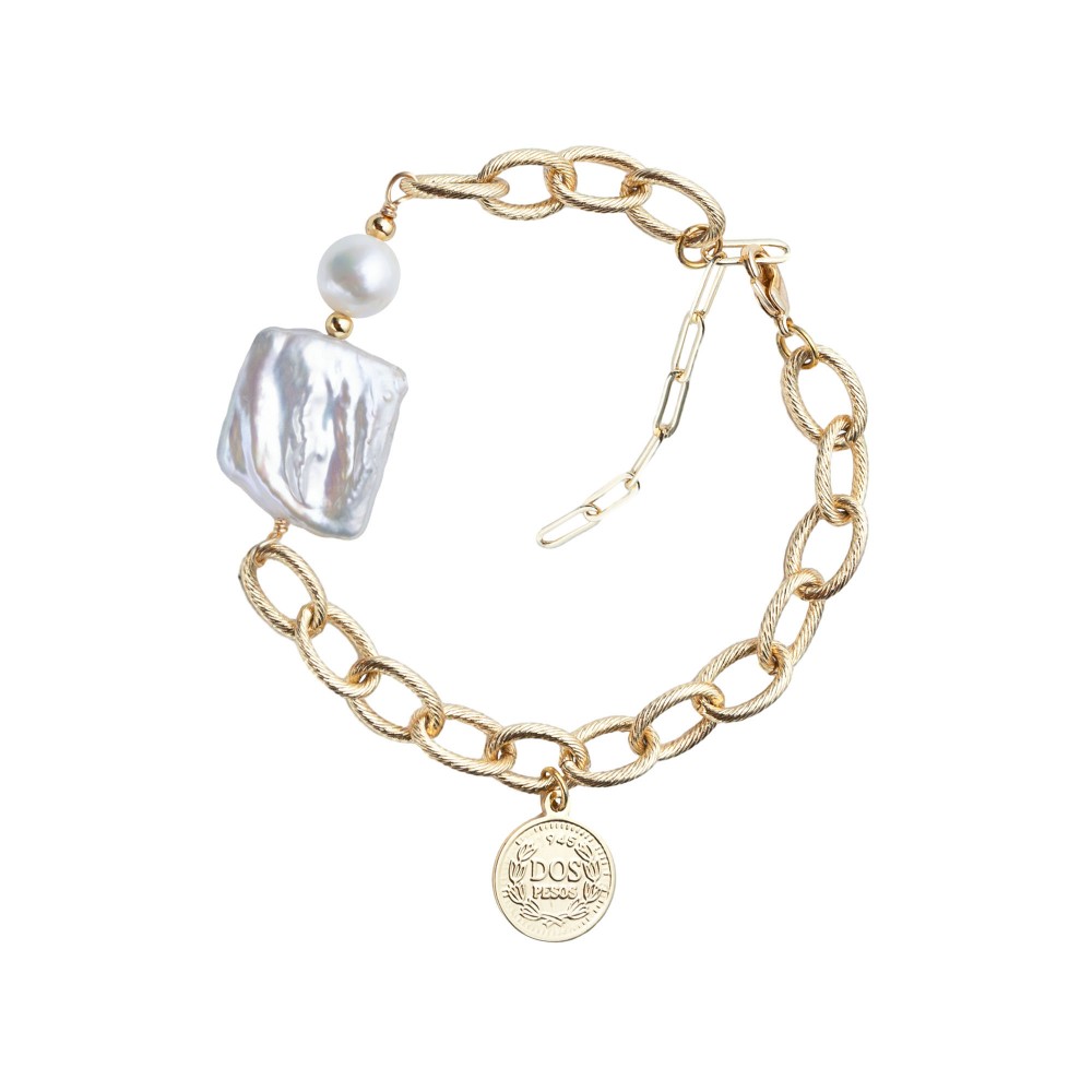 Baroque Freshwater Pearl Bracelet & Gold Coin