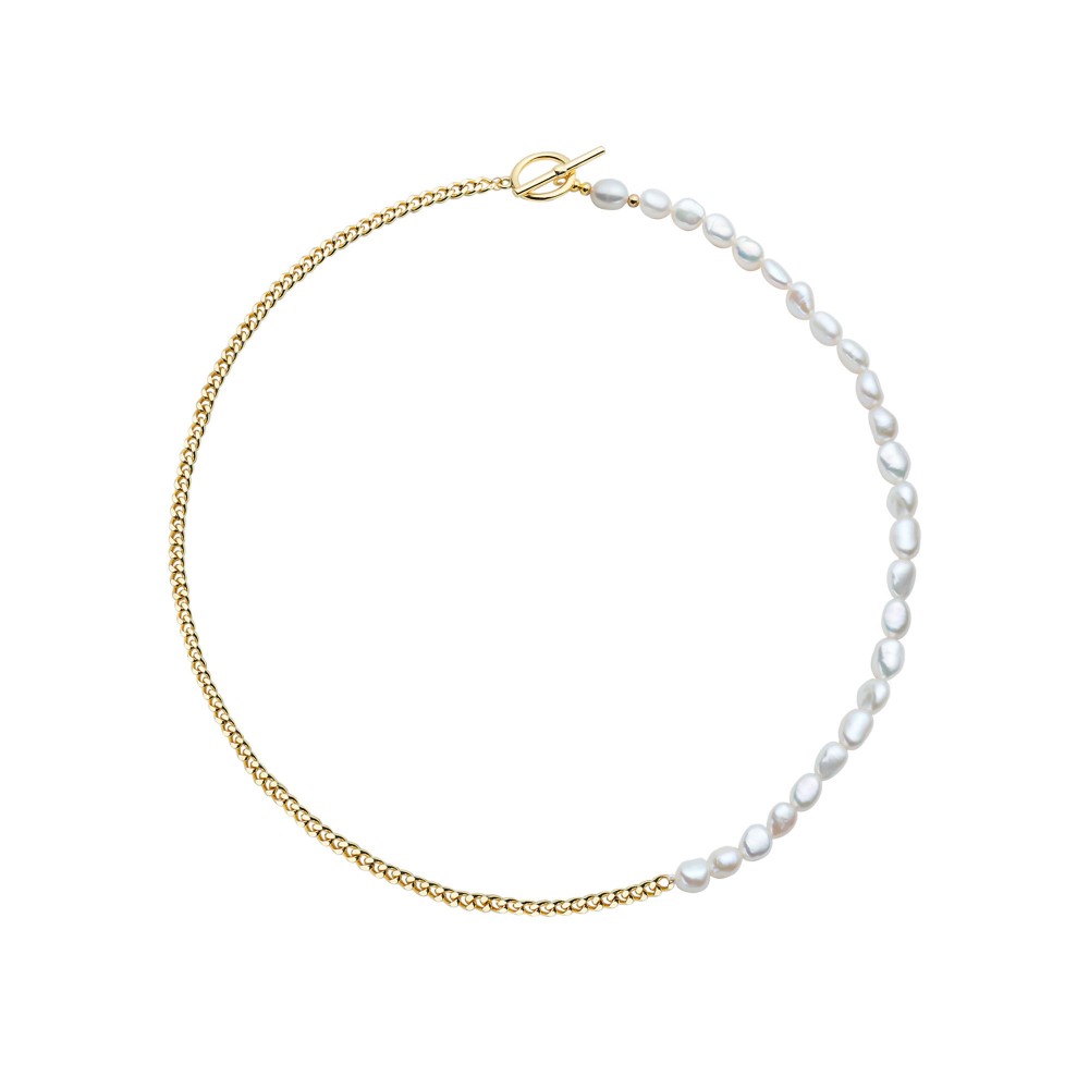 Gold Half Chain Necklace in White Freshwater Pearl