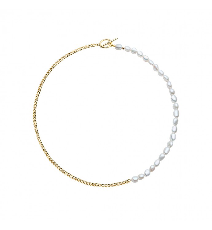 Gold Half Chain Necklace in White Freshwater Pearl