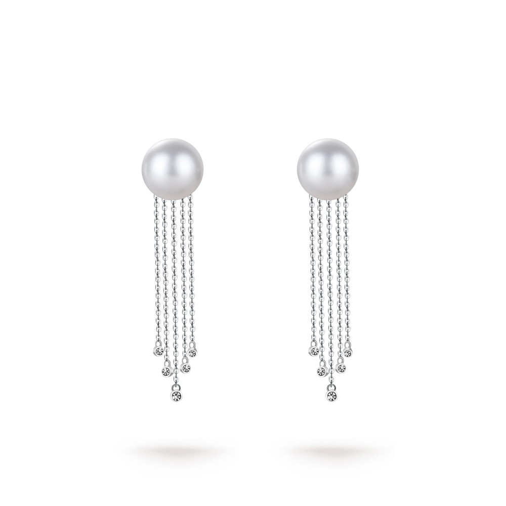 white south sea pearl chain dangle earrings