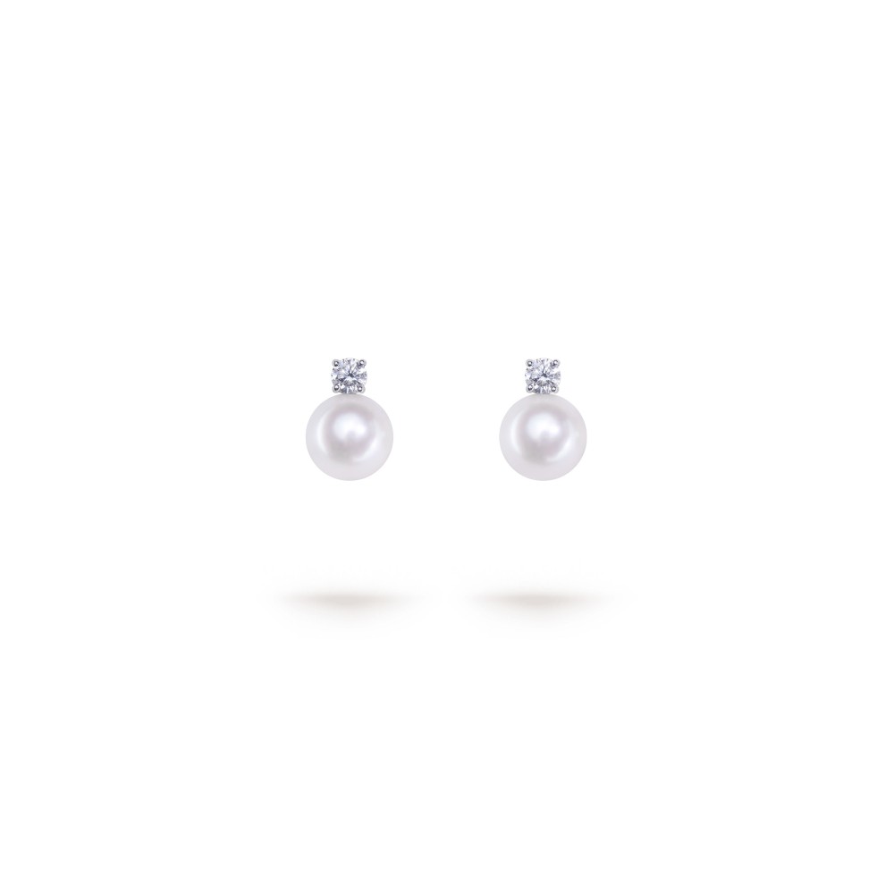 7.0-7.5mm Akoya Pearl & Diamond Dion Earrings in 18K Gold - AAAA Quality