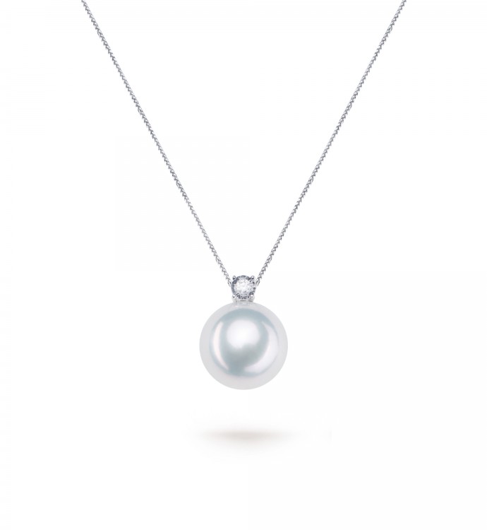 12.0-13.0mm White Freshwater Pearl Dion Pendant in Sterling Silver - AAAAA Quality
