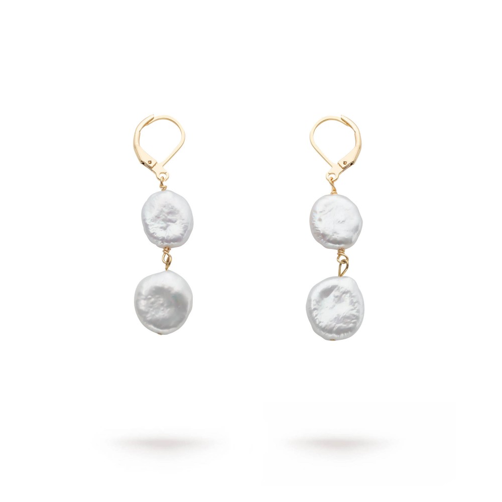 Ivory White Double Coin Pearl Drop Earrings