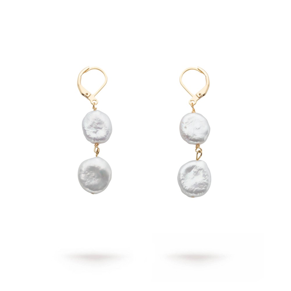 Ivory White Double Coin Pearl Drop Earrings Ivory White Double Coin Pearl Drop Earrings
