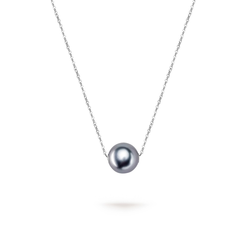 9.0-10.0mm Grey Tahitian Pearl Floating Pendant in 18K Gold - AAAA Quality