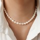 Gold Half Chain Necklace in White Freshwater Pearl