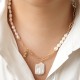 Half Pearl Half Paperclip Chain Necklace with Baroque Drop