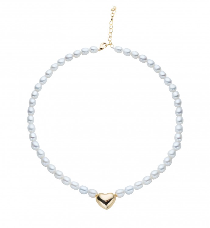 White Freshwater Heart Pendant Choker Necklace - AAA Quality
