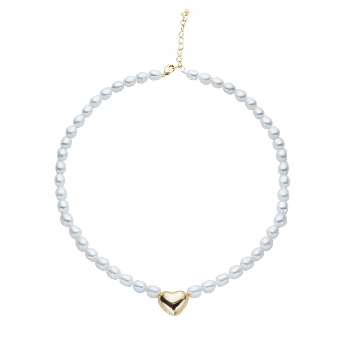 White Freshwater Heart Pendant Choker Necklace - AAA Quality